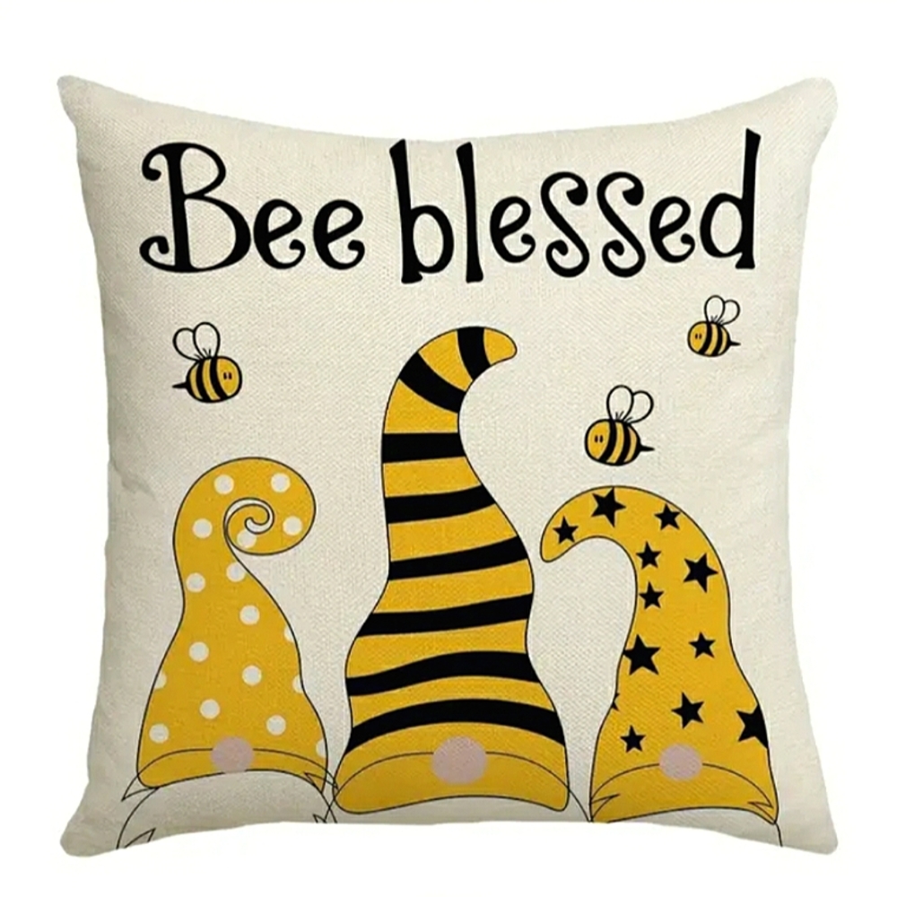 New Home Deco Linen Blend Bee Theme Pillowcase - Bee Blessed